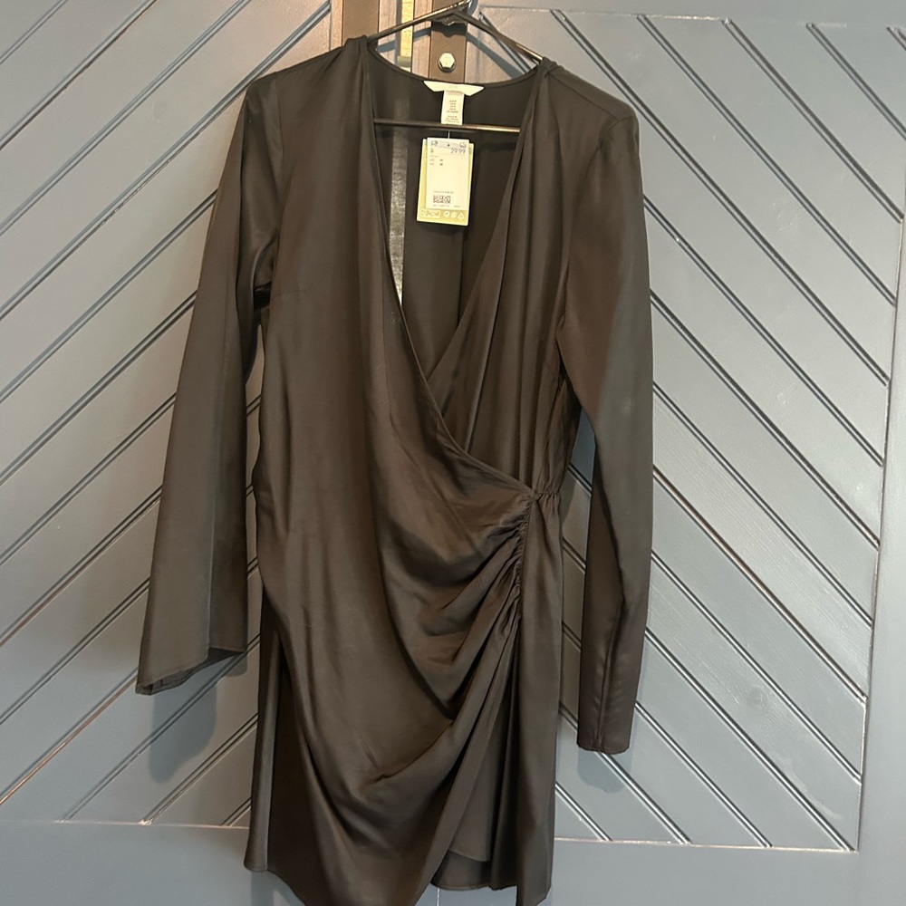 H&M Black Asymmetrical Ruched Wrap Dress